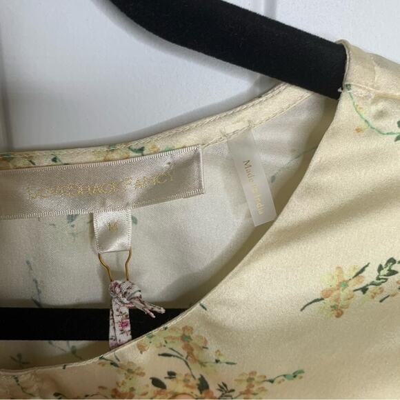 Love shack Fancy Arendell satin floral blouse size medium canary yellow peekaboo - Picture 4 of 8